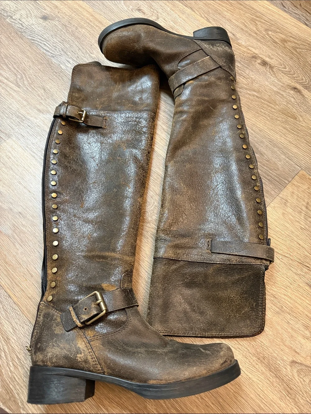 Tory Burch Distressed Brown Leather Riding Boots – Women’s Size 7.5